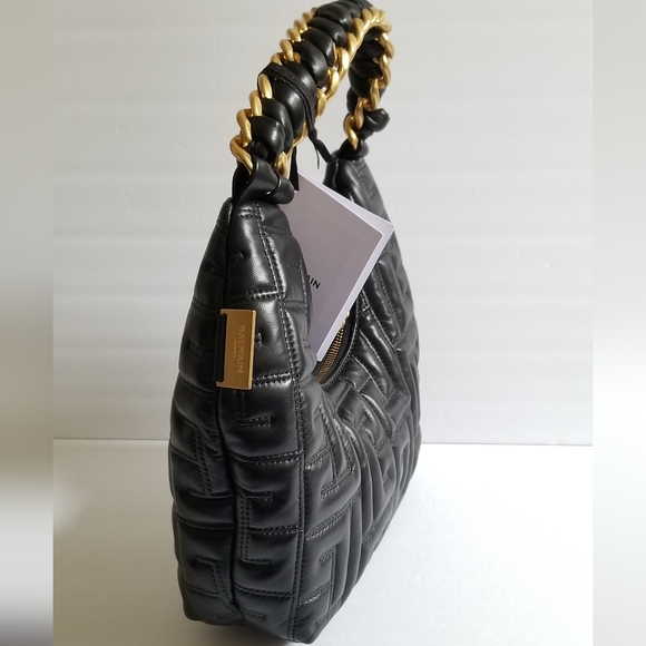 Balmain Mini Pillow Monogram Quilted Leather Hobo Bag Black - Picture 8 of 10